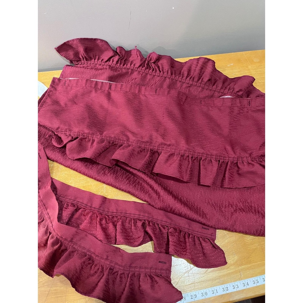 Vtg Burgundy Split Shower Curtain Attached Ruffled Valance 70x72 Traditional‎